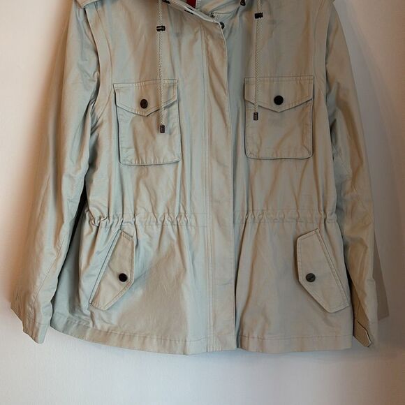 Esprit Vintage Light Tan Utility Jacket vest removable hood and sleeves women XL - Picture 3 of 11